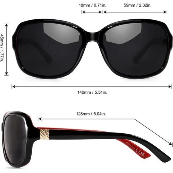 Polarized Sunglasses Womens A07 Trendy Polarized Sunglasses, Black Red